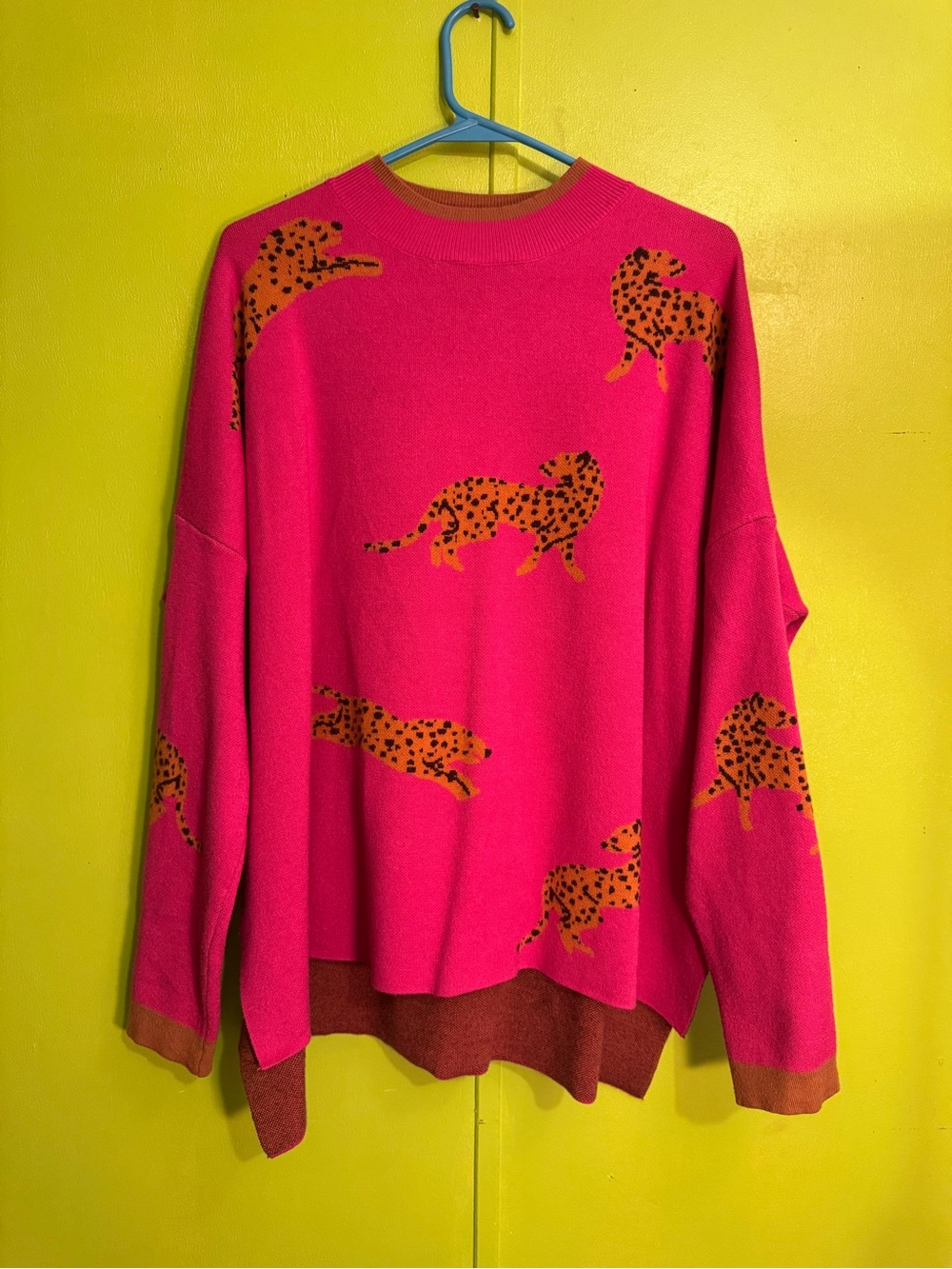 Fate Hot Pink Sweater with Orange Leopards
